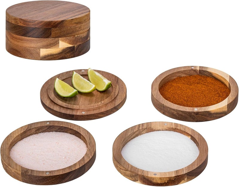 USEEKRIL 1 Pack 3-Tier Acacia Wooden Margarita Salt Rimmer Set,Salt&Sugar Rimmer for Cocktails Drinks,Cocktail Glass Rimmer Tools with Magnetic Swivel Lid for Bartenders,Home Bar,Parties - Image 1